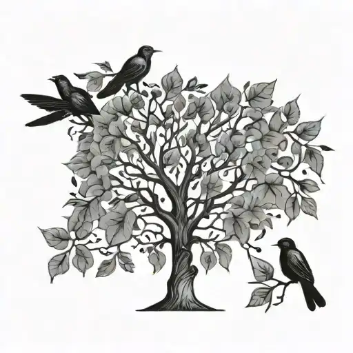 Family Tree With Birds And Leaves