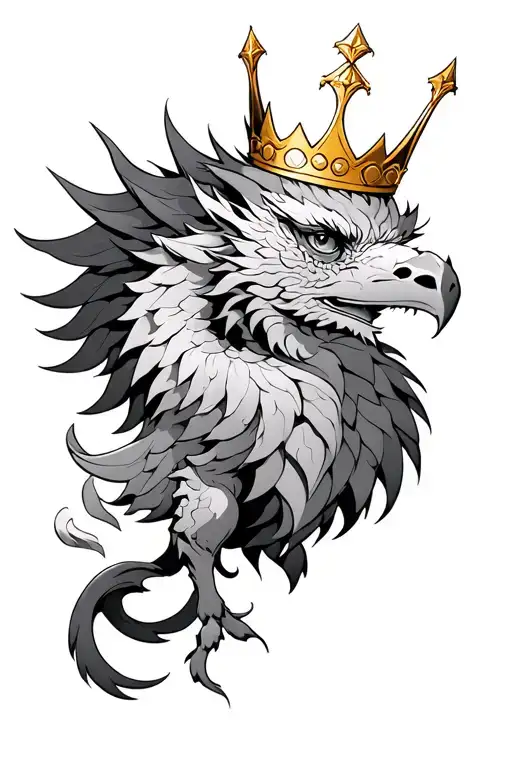 A Mythical Griffin Wearing A Gold Crown In Japanese Style