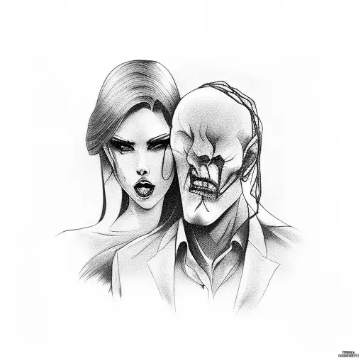 Sexy Woman With Evil Eyes Next To A Broken Man