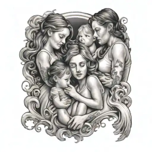 Mum And 3 Daughters Looking At Dad In Heaven