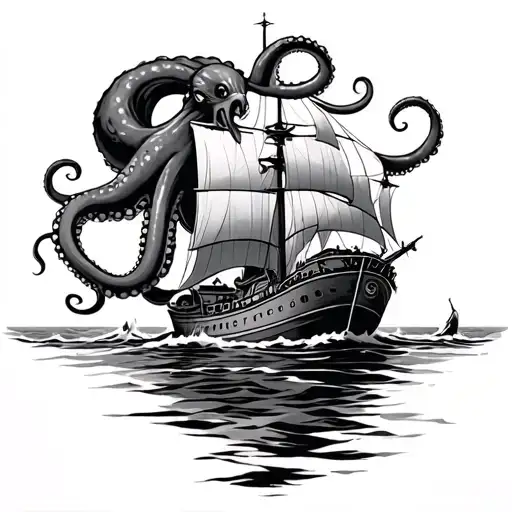 Octopus Attacking A Boat Sailing