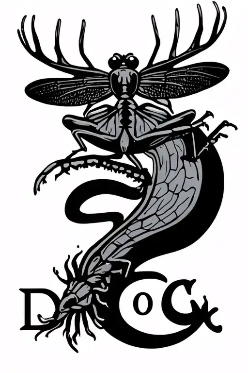 Simple Black And Grey Dragonfly With The Letters Doc Going Down The Body Above A Buck
