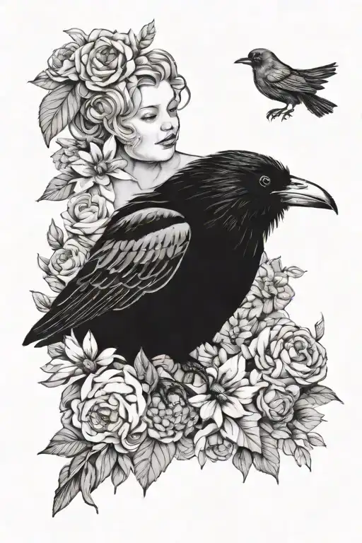 Breastfeeding A Baby Surrounded By Flowers And Crows