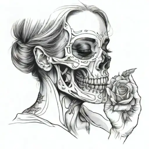 Woman Unzipping Her Face To Reveal A Skull Underneath