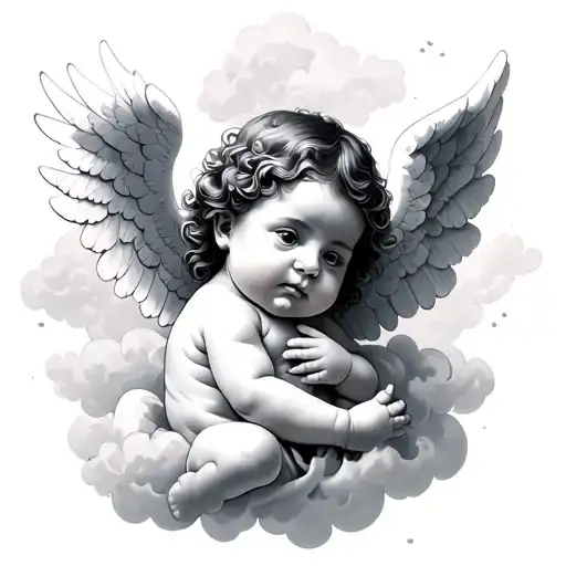 Baby Angel In Cloud Filled Sky