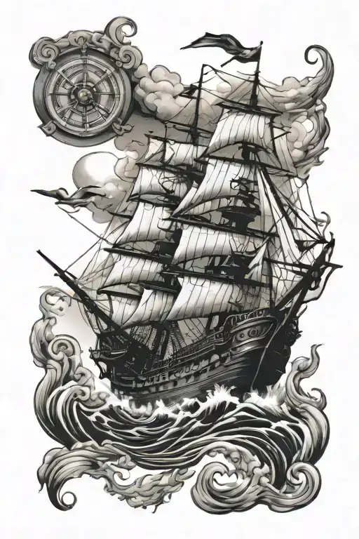 Nautical Half Sleeve Tattoo Featuring Galleon Warship