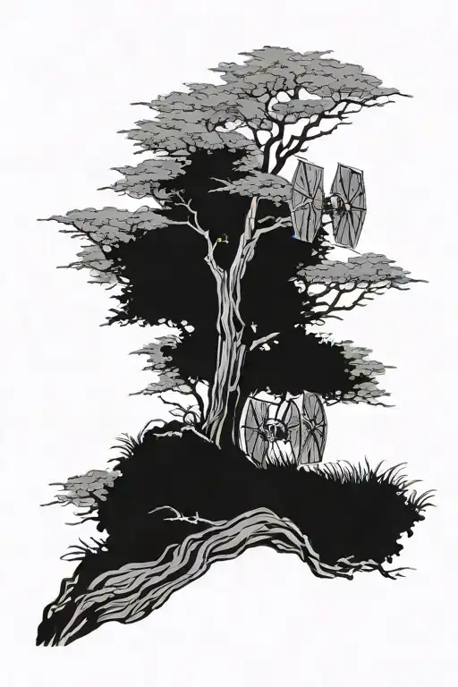 Star Wars Tree Landscape With Xing And Tie Fighter