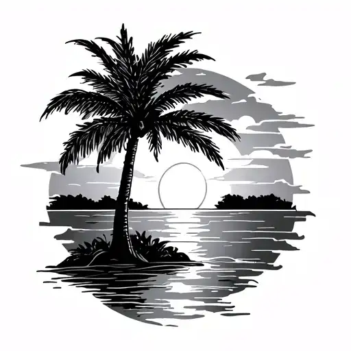 Palm Tree And Sun Setting