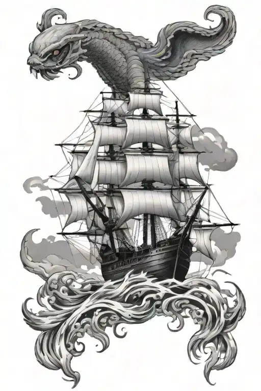 Clipper Ship Kraken Rising Phoenix From Fire