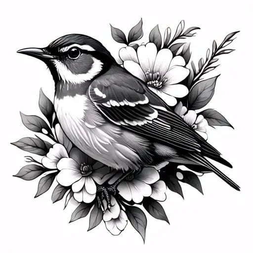 Wren Bird In Floral Design