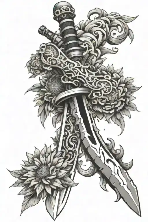 Monado Sword From Xenoblade With Chrysanthemum Flower