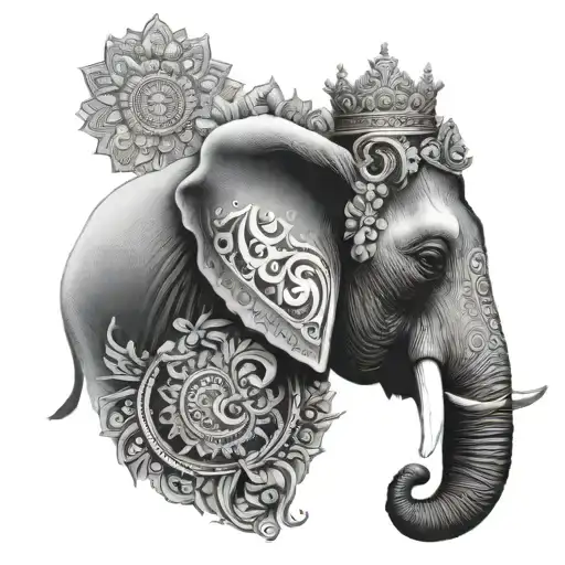 Elephant Head Realism With Mandala As Crown