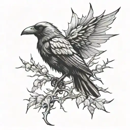 Scary Crow And Thorns Intertwined