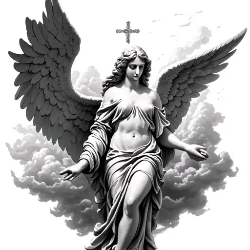 Angel In Clouds Over Cross