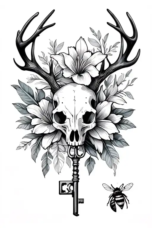 Cumpas Skeleton Key Lilly Flower Deer Skull Bee Feather