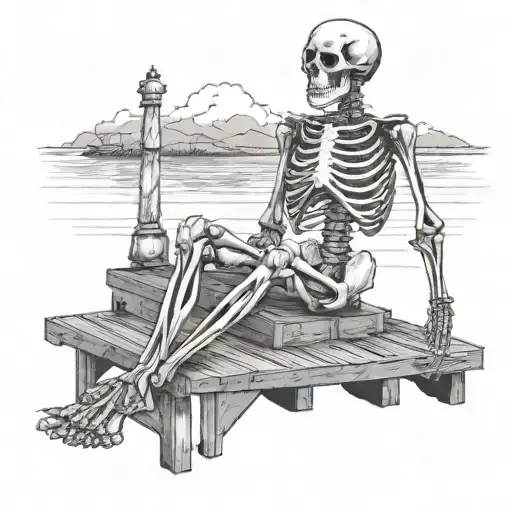 A Skeleton Sitting On The Dock Of A Bay