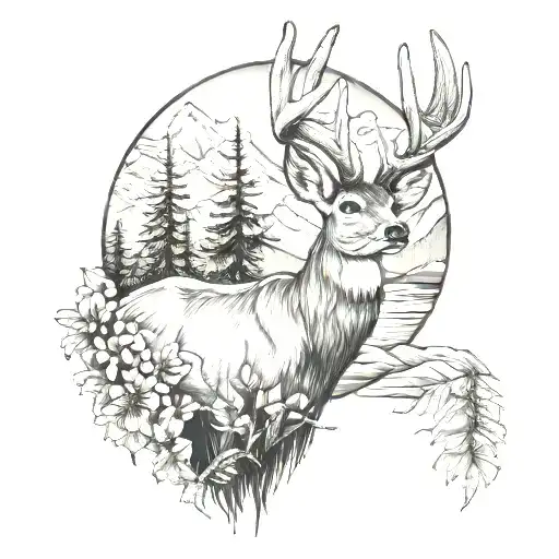 White Tail Deer Sleeve Tattoo Mountains