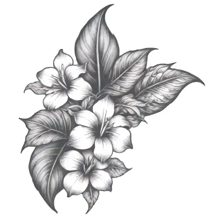 Village Among Tropical Leaves And Flowers