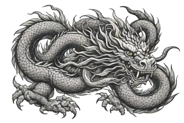 Walking Chinese Dragon Pencil Sketch Style