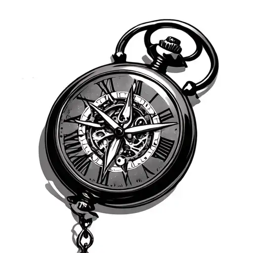 Geometric Compas Pocket Watch Black