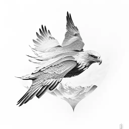 A Monolink Symbol Intertwined With An Eagle Flying Over A Mountain Range