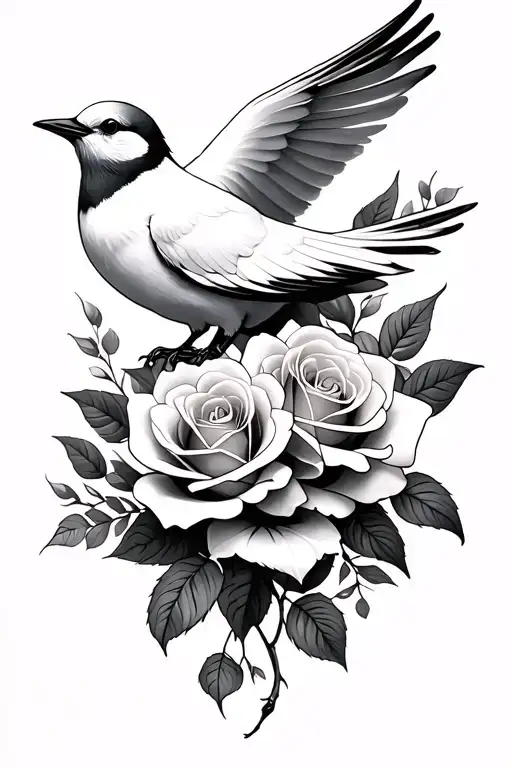 White Bird And Roses