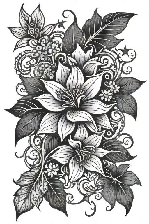 Ornamental Floral With Stars And Straight Lines