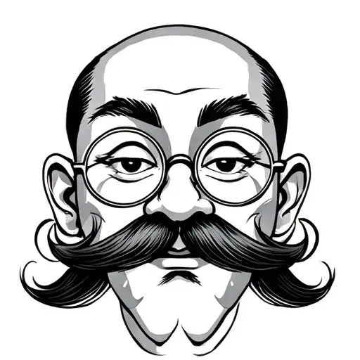 Old Japanese Face With Moustache And Circle Glasses