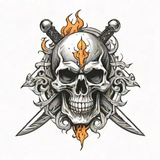 Skull With Two Swords In Background Add Fire Element