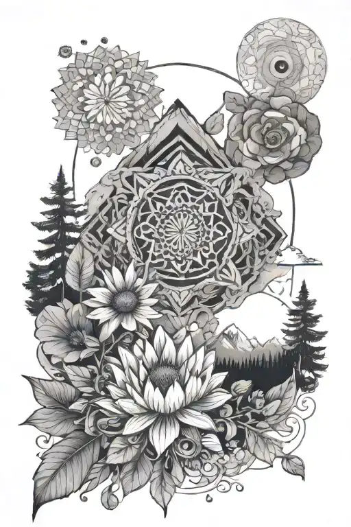 Feminine Nature Mountain Woods With Daisy And Mandala Incorporated