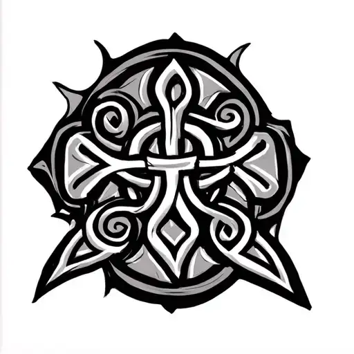 Combination Of Celtic Cross And Celtic Family Knot Using Simple Fine Lines