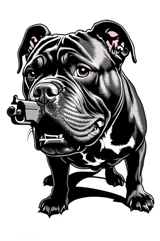 Cane Corso Dog With Gun In Mouth Black And White