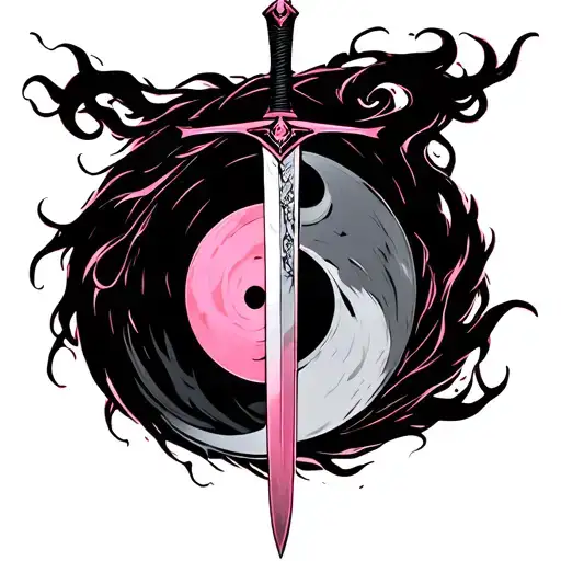 Wind Pink With A Sword And A Yang Symbol