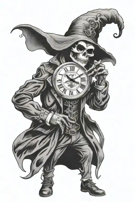 A Grim Reaper In A Willy Wonka Suit Holding A Time Piece