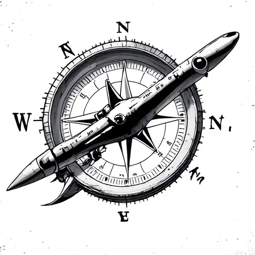 Airplane Inside A Compass Upper Palm