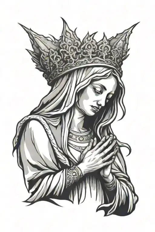 Virgin Mary Praying Hands With A Thorn Crown On Her Head