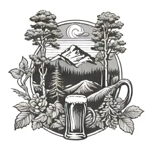 Forest With A Beer And Mountain Scene
