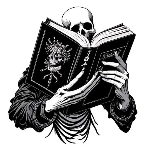 The Reader Tarot Card With Skeleton Holding Book