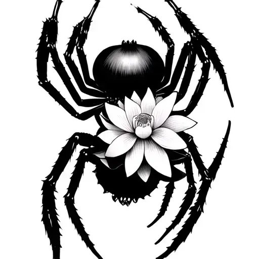 Black Widow Spider With Lotus Flower
