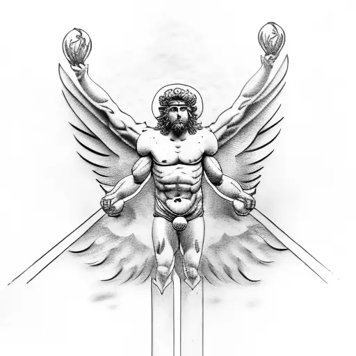 Icarus With Greek Design Around Him