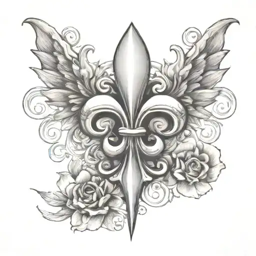 Fleur De Lis Symbol Surounded By 3 Angels