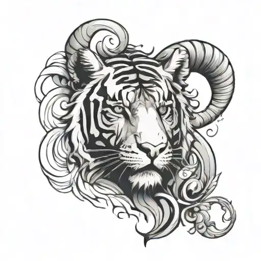 Tiger And Aries Ram Half Face