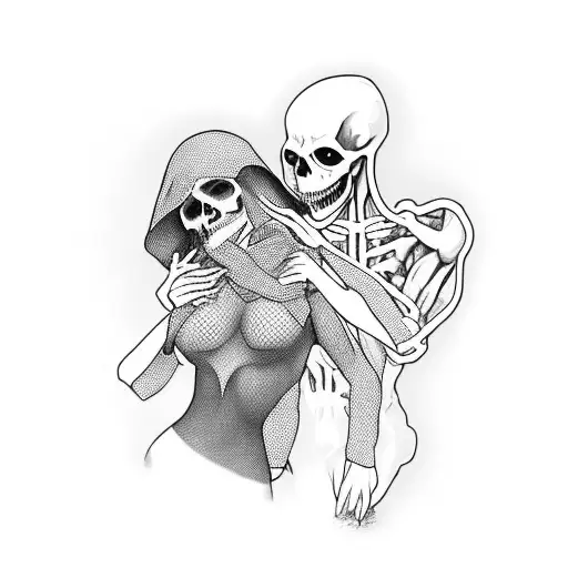 Grim Reaper Holding A Woman In Fishnet Leggings By The Throat