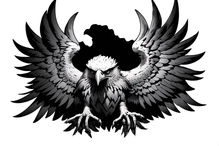 Sketched Evil Eagle Flying Wings Spread Chest
