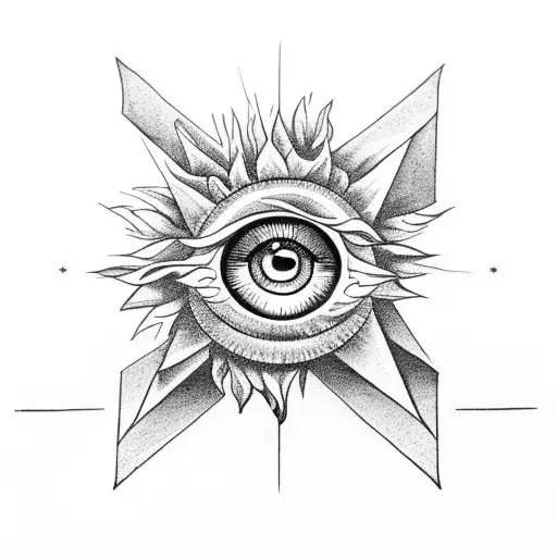 All Seeing Eye In A Triangle With A Sunflower Above And A Rose Under