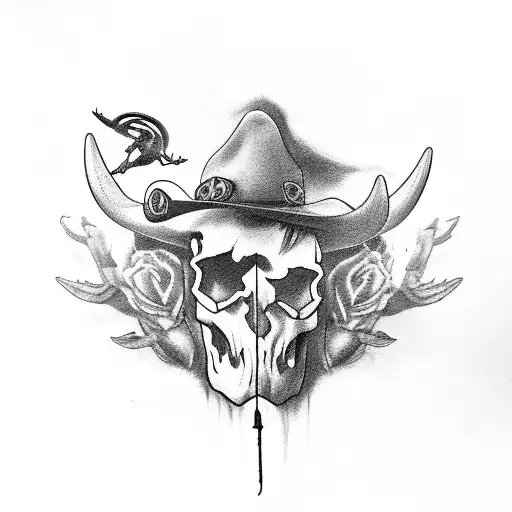 Cowboy And Bull Skull