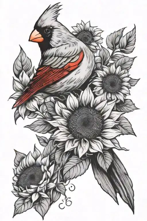 Cardinal Bird And Sunflower Bouquet Wrapped