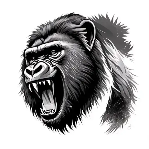 Half Gorilla And Half Lion Face Roaring