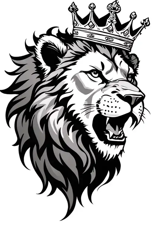 Roaring Lion's Head Wearing A Crown