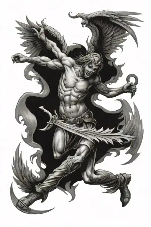 Fallen Angel Fighting Demons Engaged